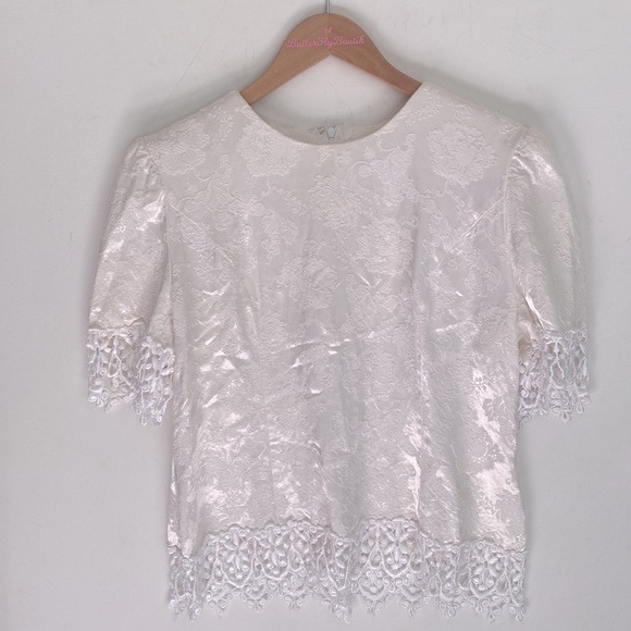 Vintage Nah Nah Collection Floral with Lace trim top with shoulder pads, Size 14 - Picture 10 of 12